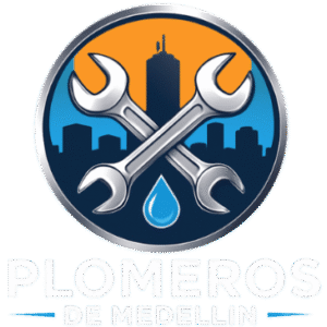 Logo de Plomeros de Medellín, empresa de servicios de plomería, detección de fugas, destape de tuberías y plomeros 24 horas en Medellín y Antioquia.